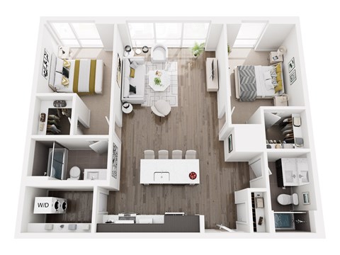 Floor plan for 2 beds, 2 baths, 1102 sqft